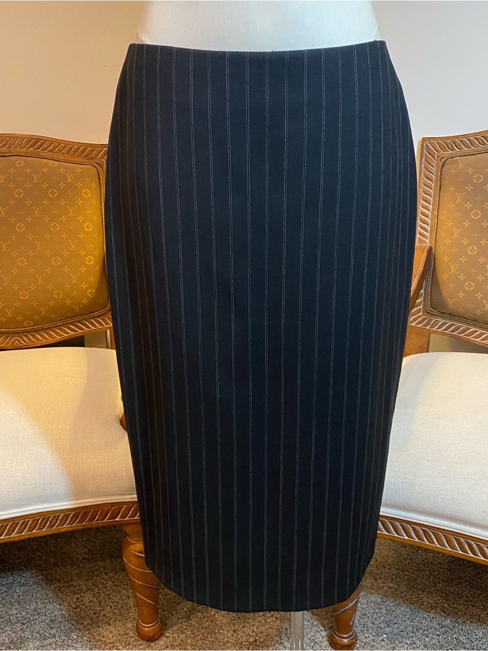 Blumarine Black Pinstripe Pencil Skirt Wool-Blend, Made in Italy Size 10 IT 46